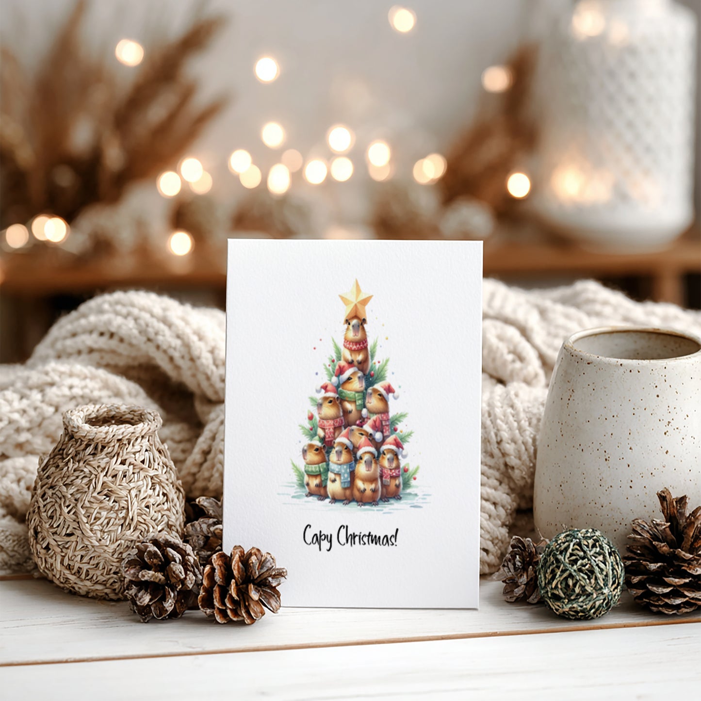 Funny Capybara Christmas Cards: Capy Christmas Pun, Set of 4