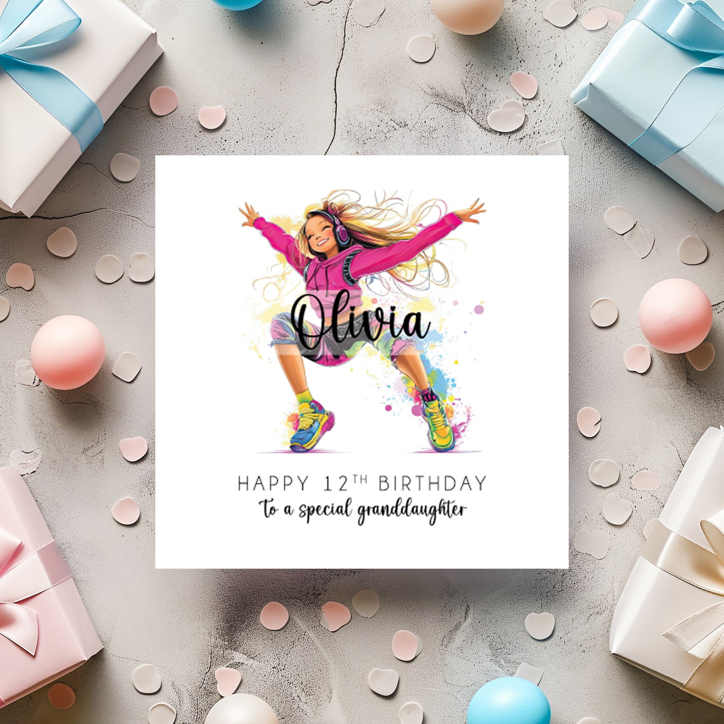 Personalised Dance Birthday Card in Bright pink