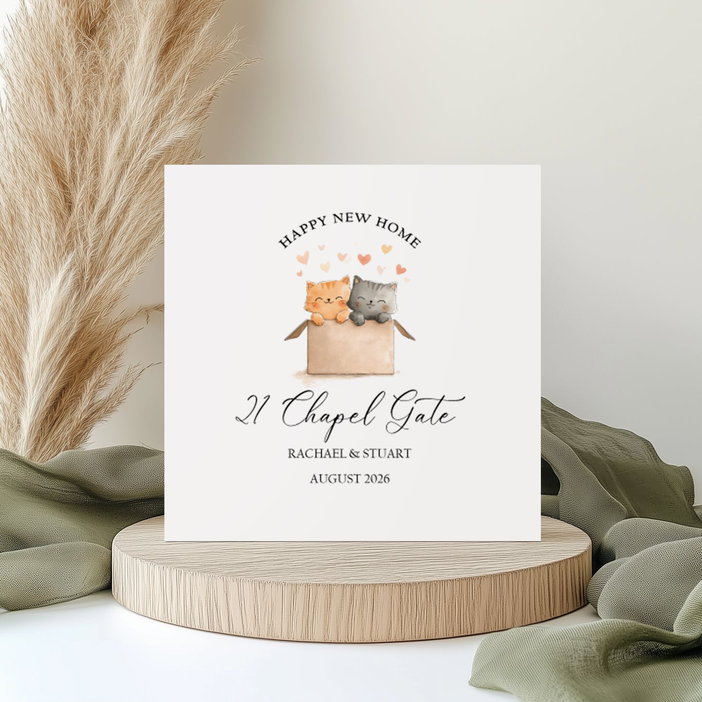 Personalised New Home Card | Cats in a Moving Box Design