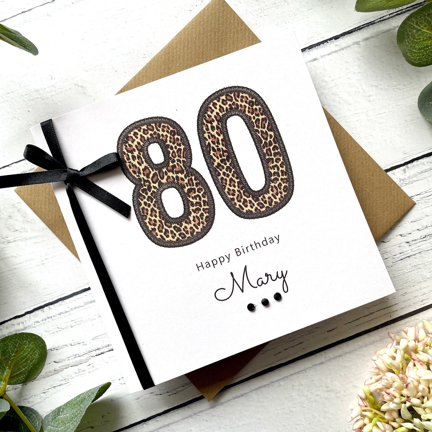 Personalised Leopard Print 80th Birthday Card