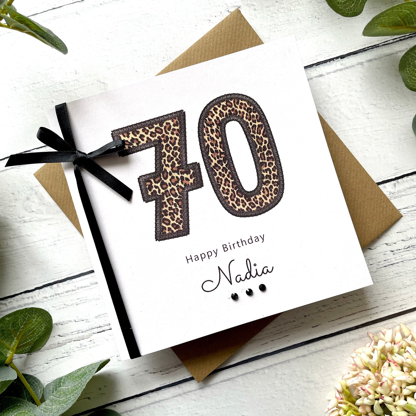 Personalised Leopard Print 70th Birthday Card
