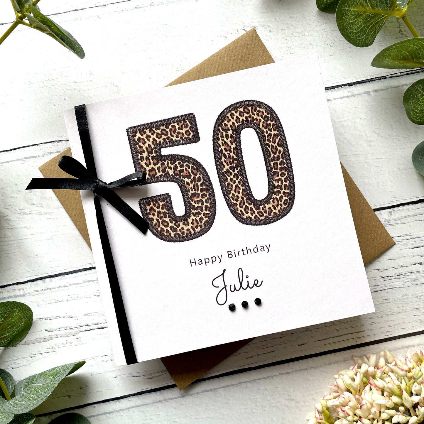 Personalised Leopard Print 50th Birthday Card