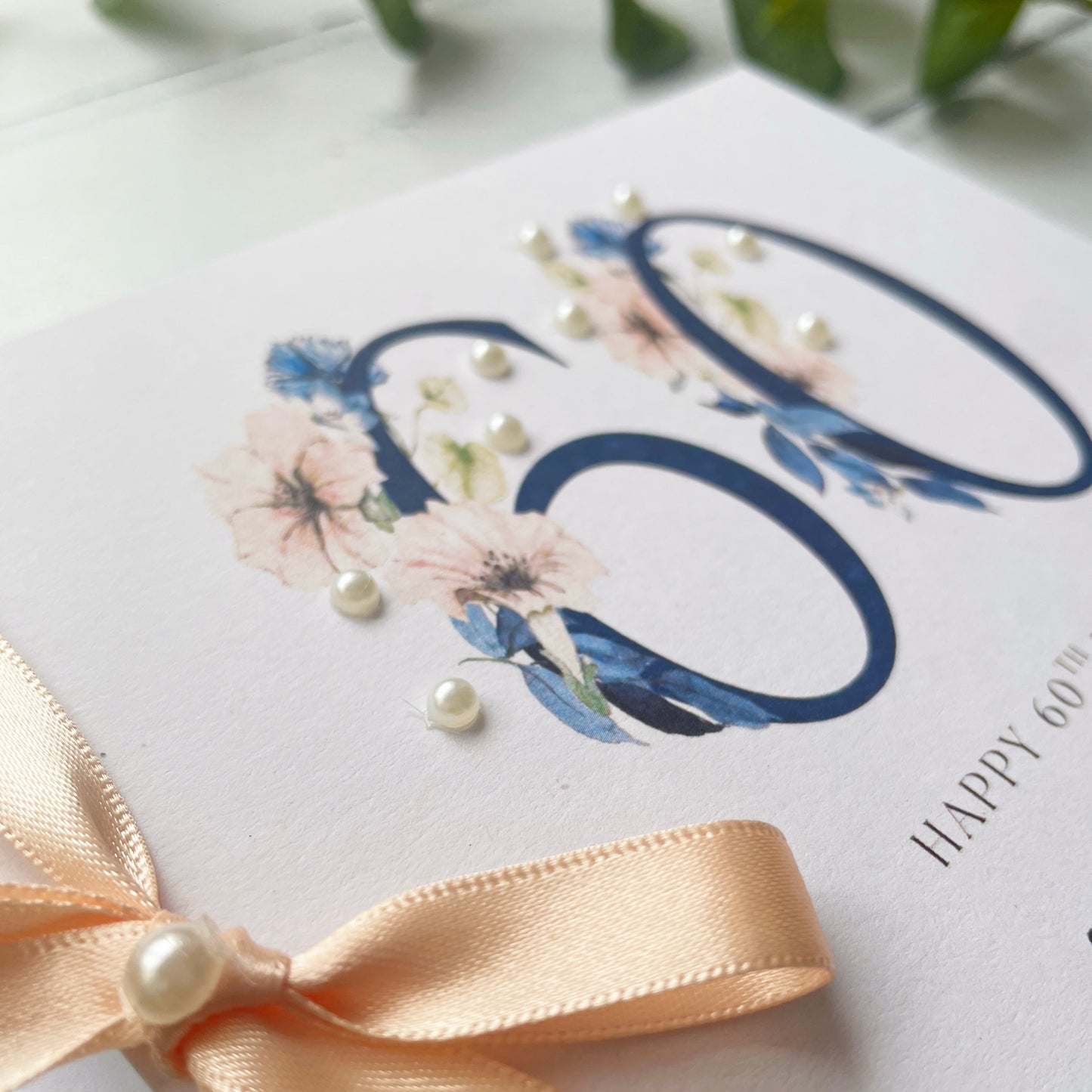 Personalised 60th Birthday Card - Navy and Peach Design