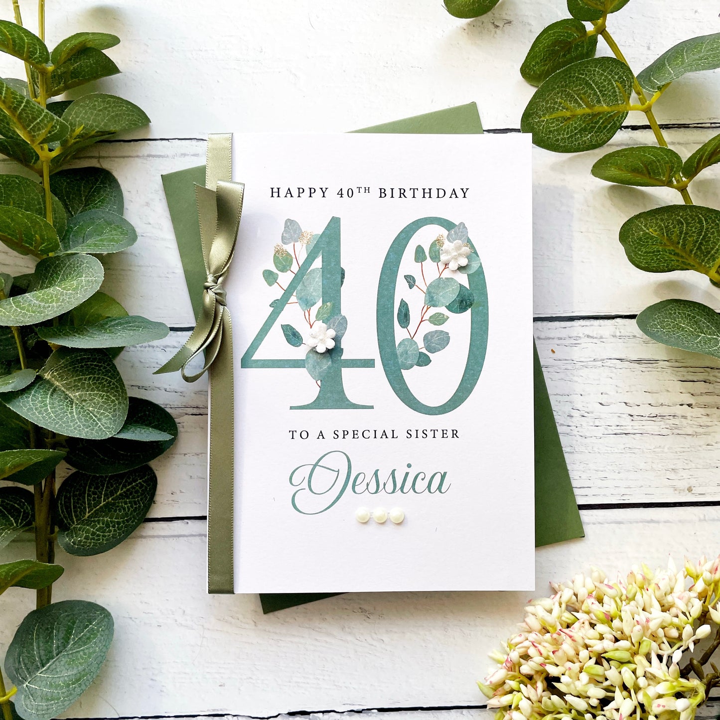 Personalised Eucalyptus 40th Birthday Card