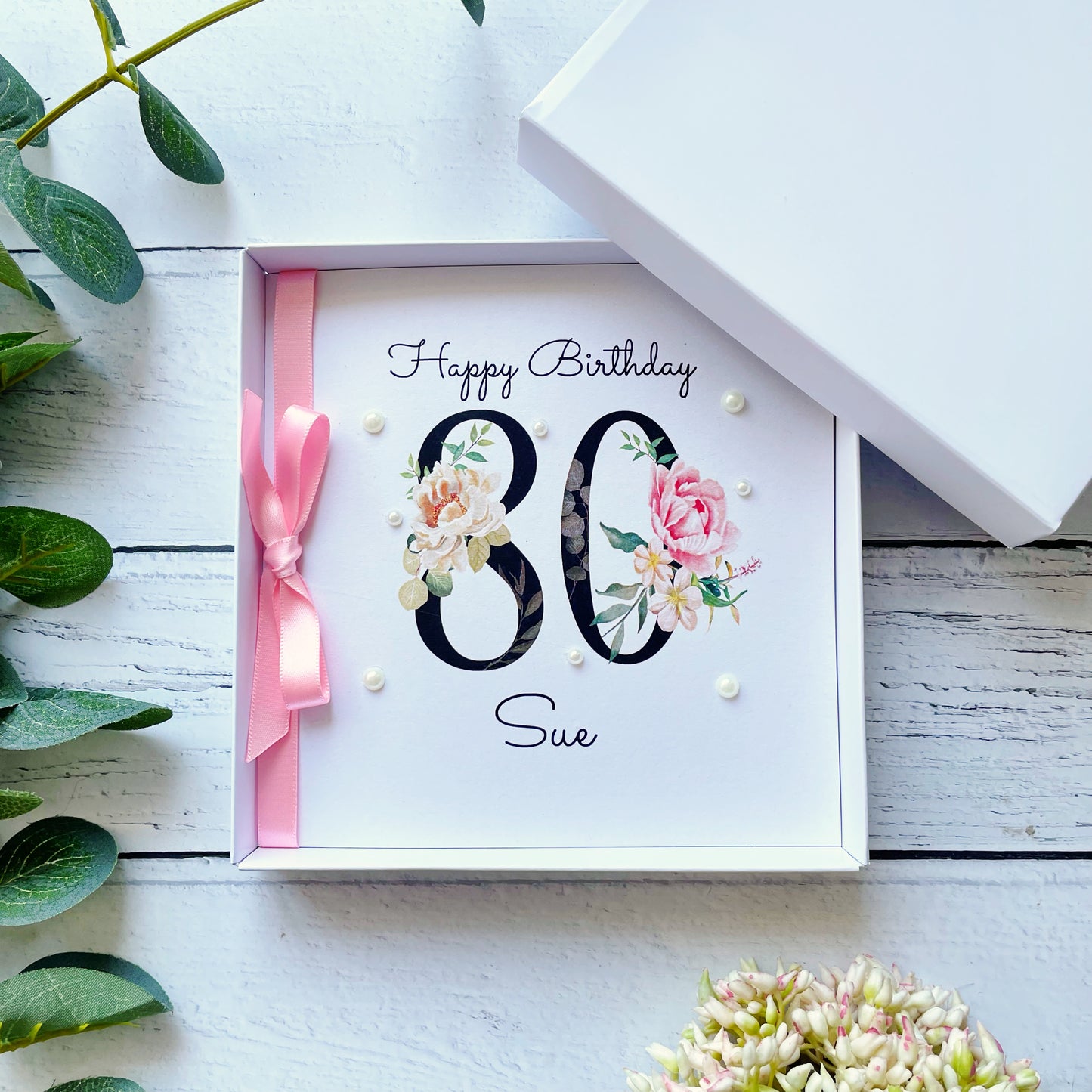 Personalised Floral Number 80th Birthday Card