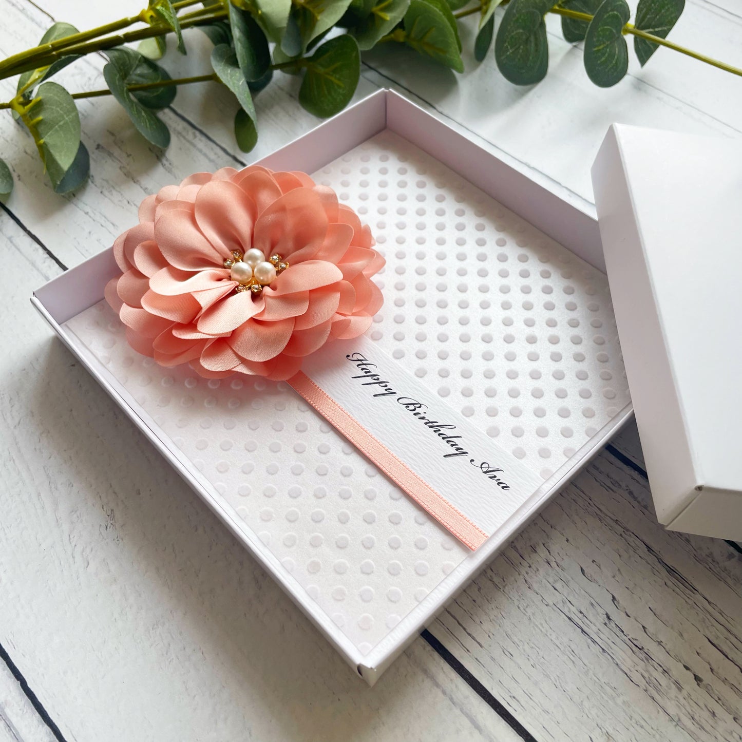 Peach Flower Polka Dot Card - Personalised