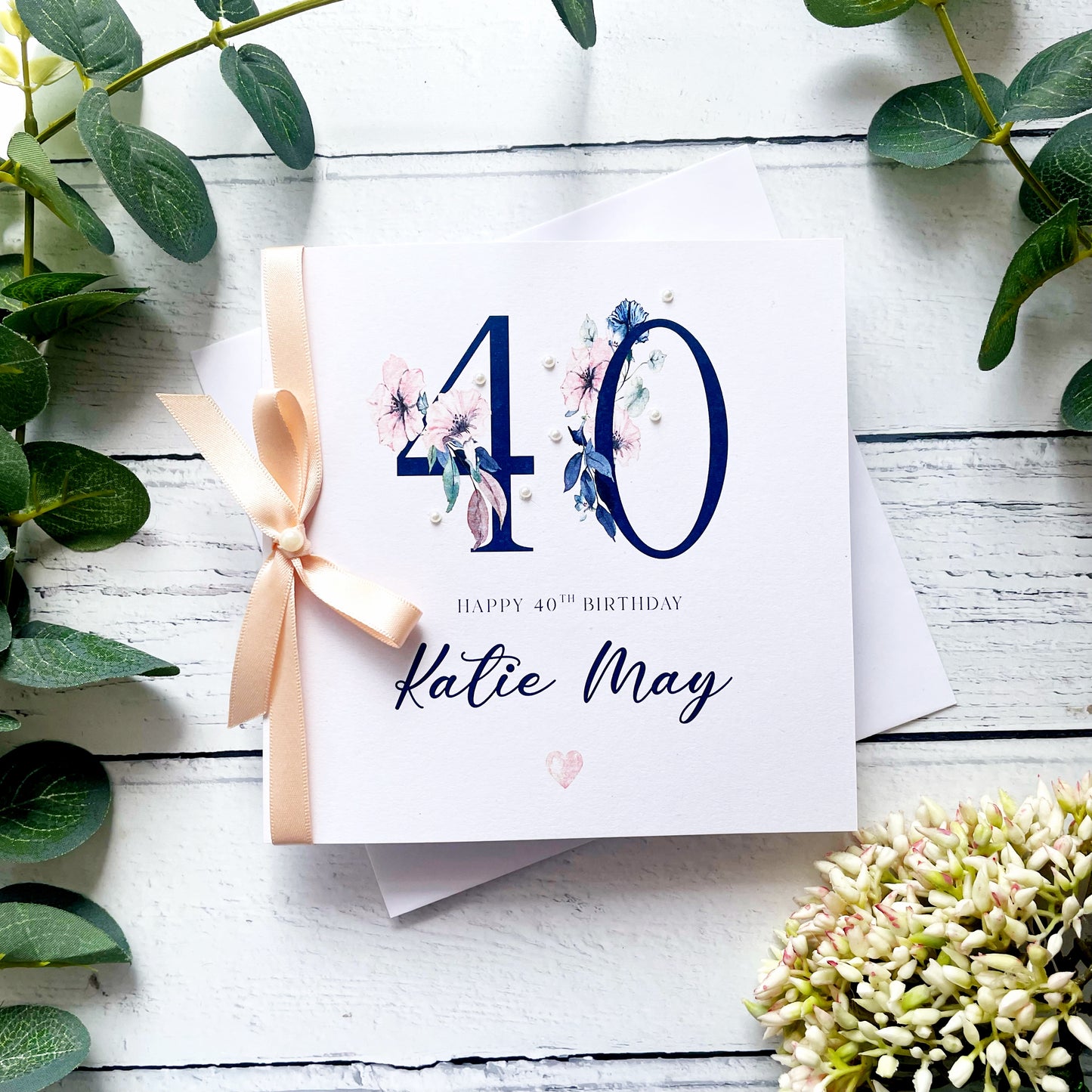 Personalised 40th Birthday Cards - Navy and Peach Design