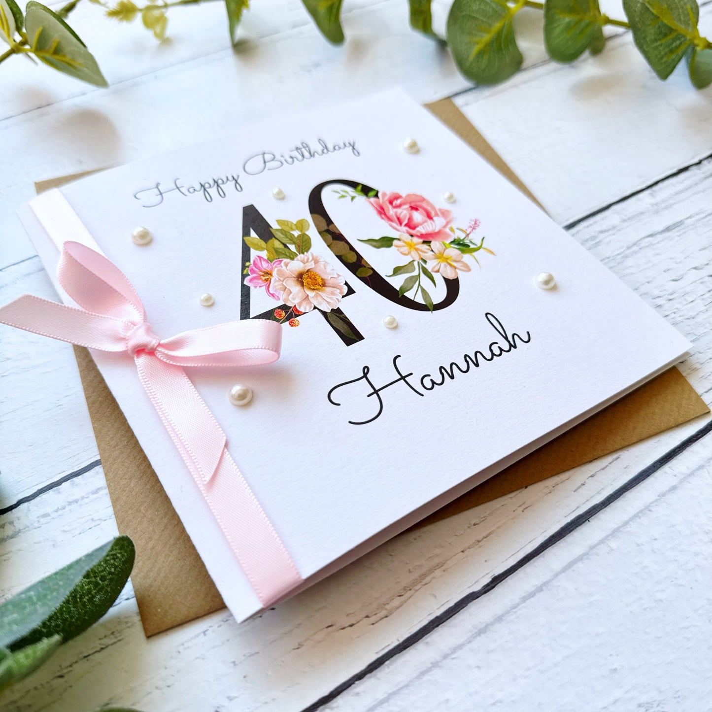 Personalised Floral Number 40th Birthday Card