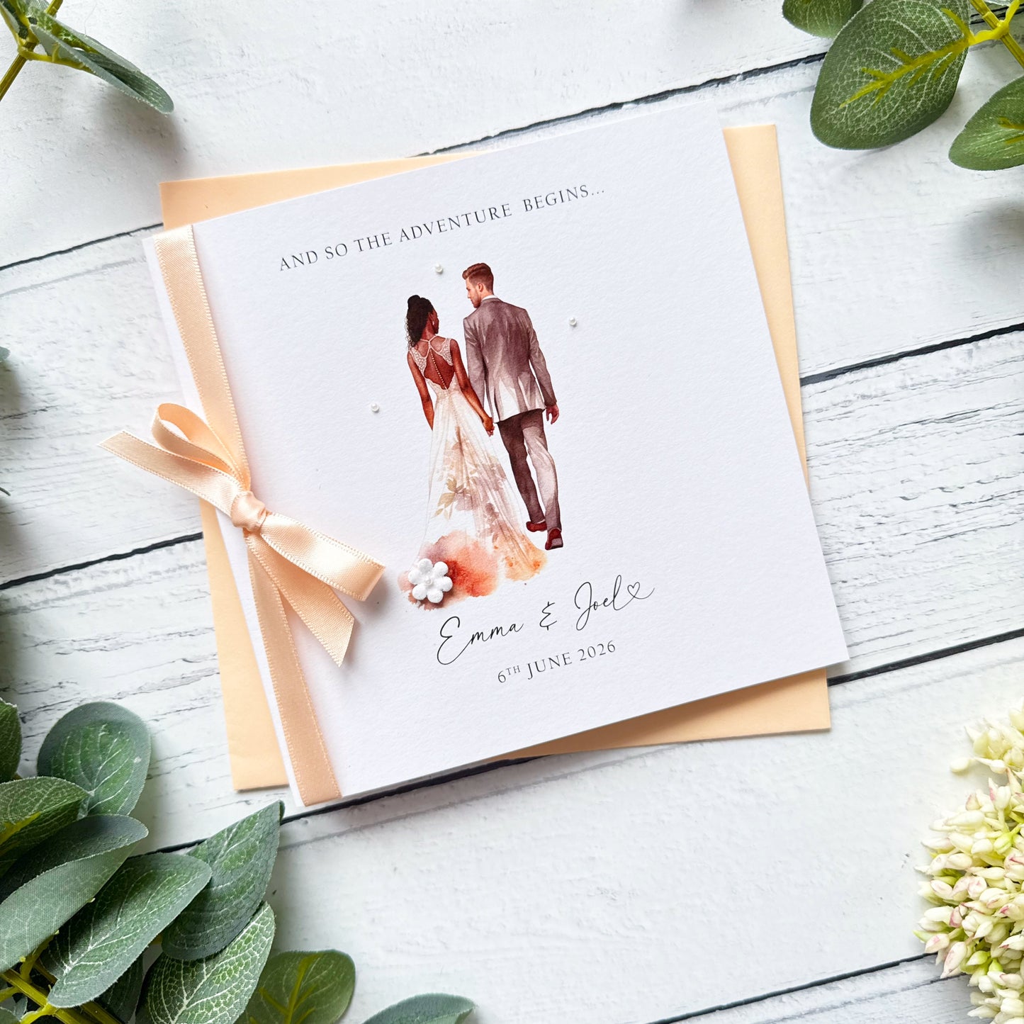 Handmade Wedding Card - Interracial Bride and Groom Design