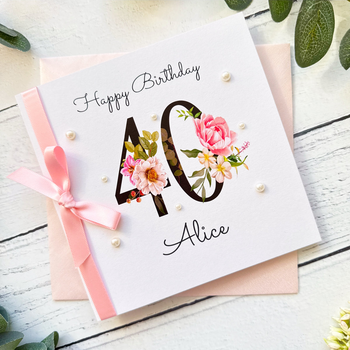 Personalised Floral Number 40th Birthday Card