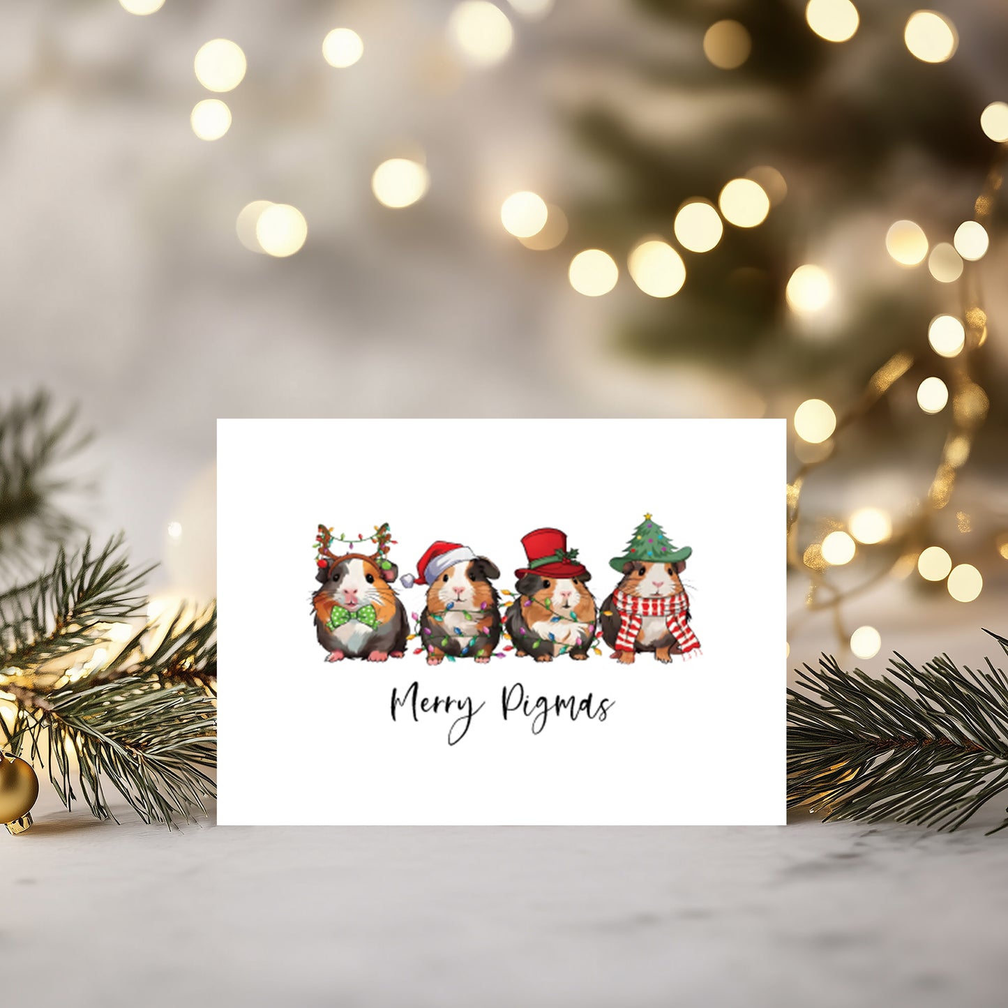 Funny Guinea Pig Christmas Cards: Merry Pigmas Pun, Set of 4
