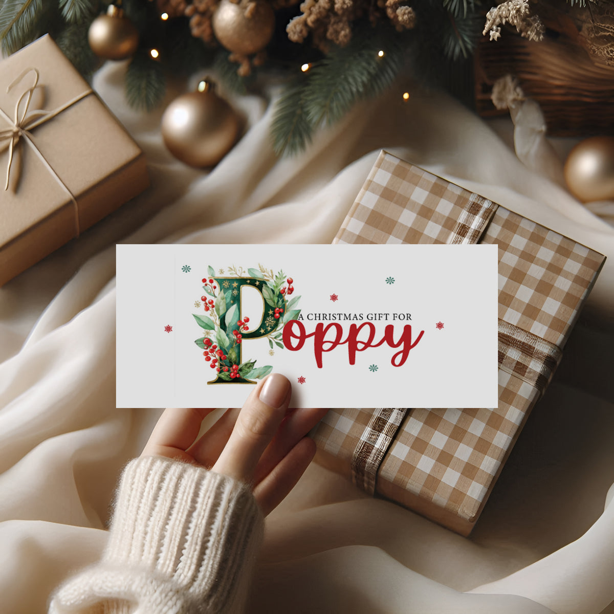 Personalised Christmas Money Wallet | Festive Illustrated Initial - Original Design