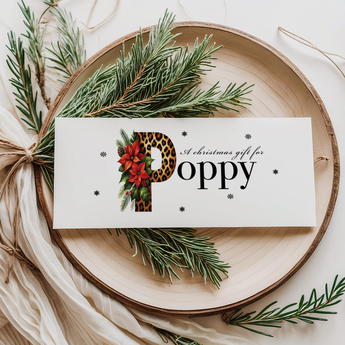 Personalised Christmas Money Wallet | Leopard Print Illustrated Initial | Custom Name