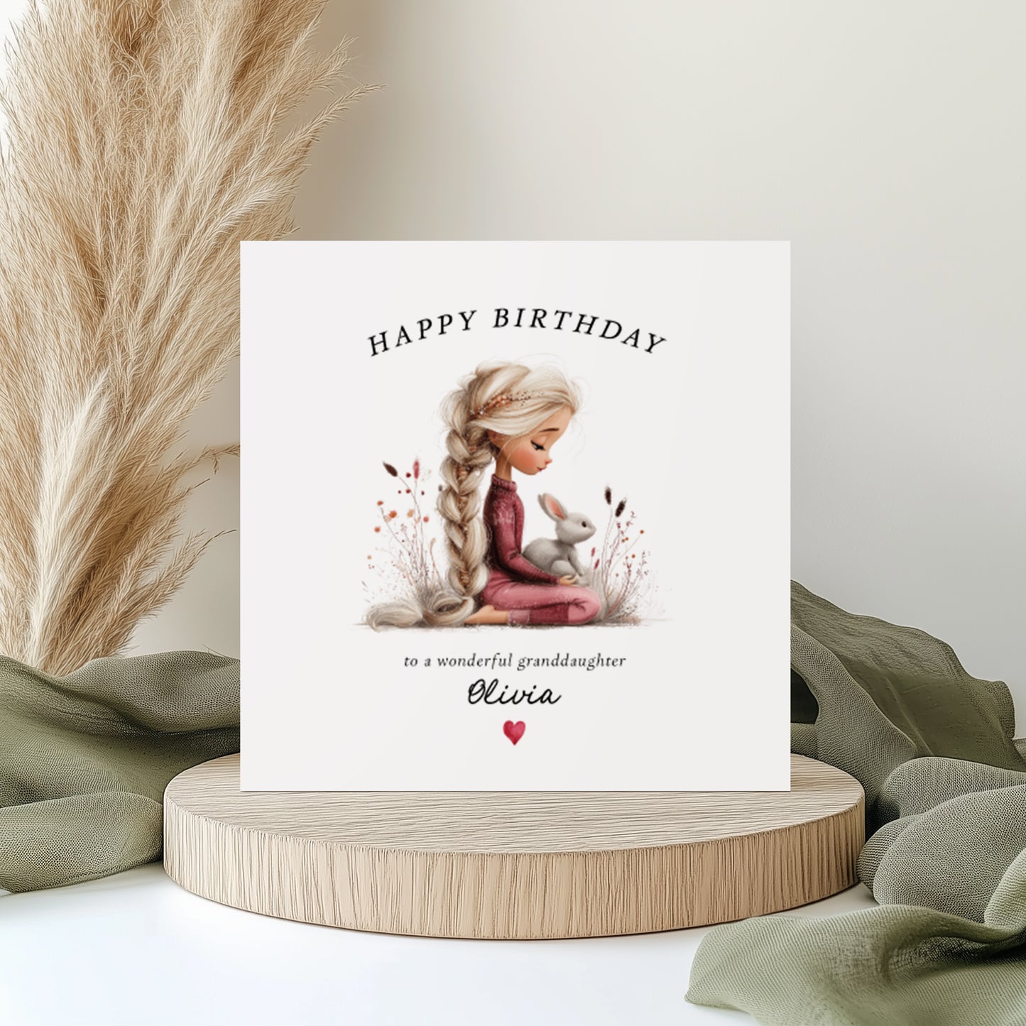 Personalised Girls Birthday Card - Girl & Bunny Design
