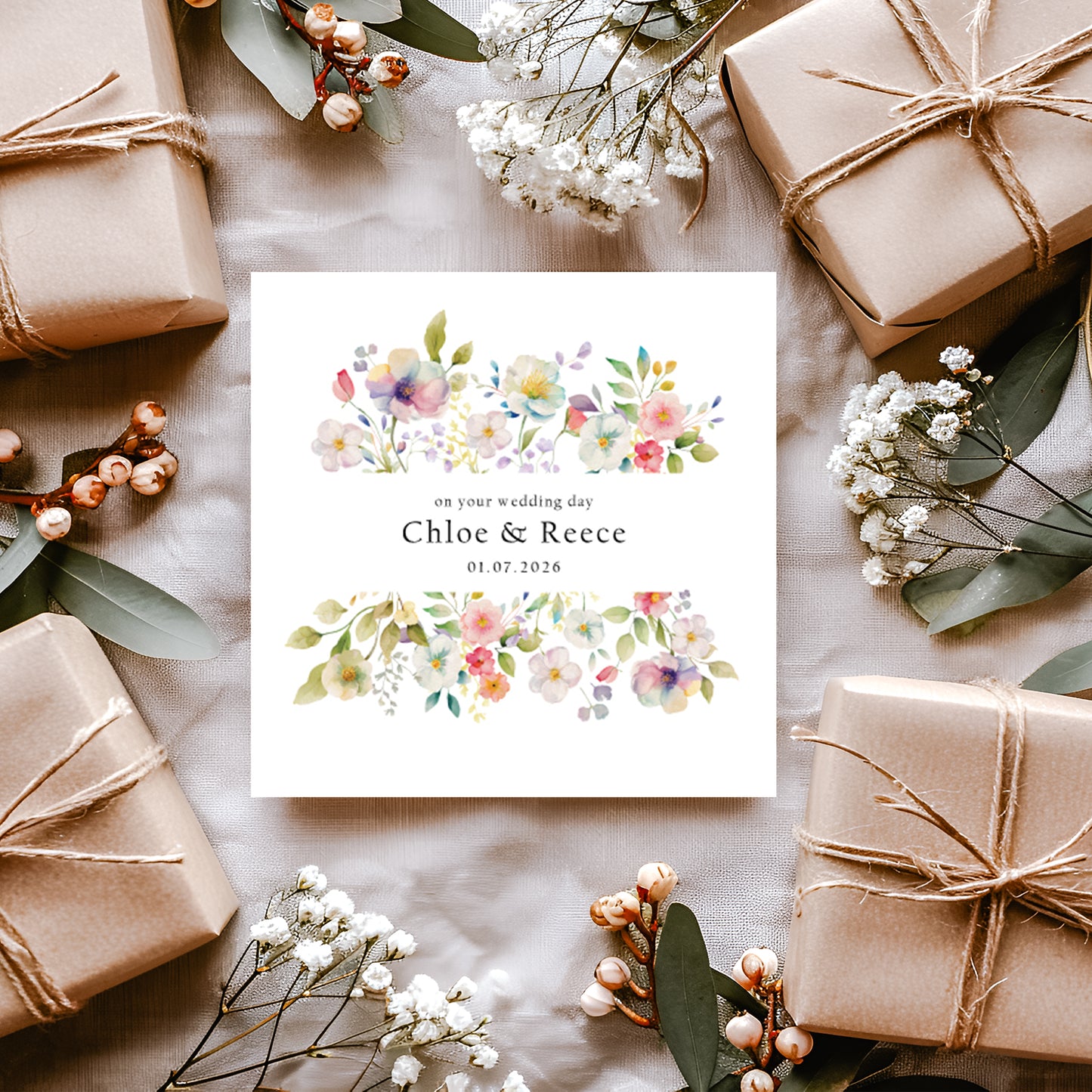 Personalised Wedding Card: Pretty Pansy Frame Design