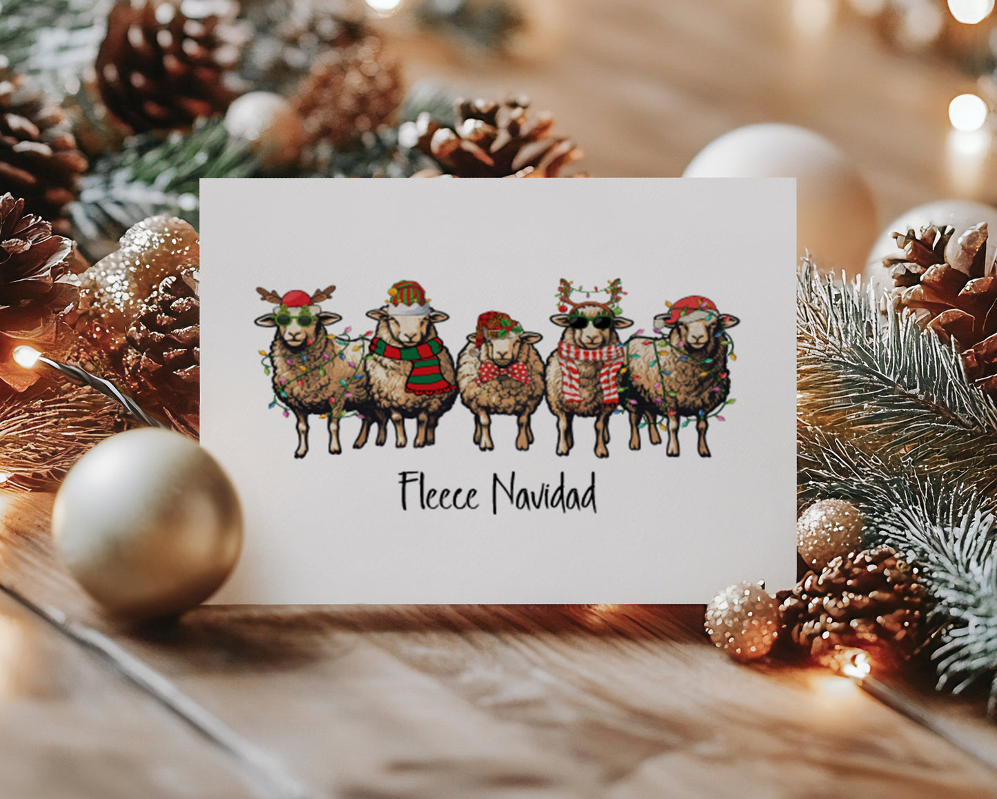 Funny Sheep Christmas Cards: Fleece Navidad Pun, Set of 4