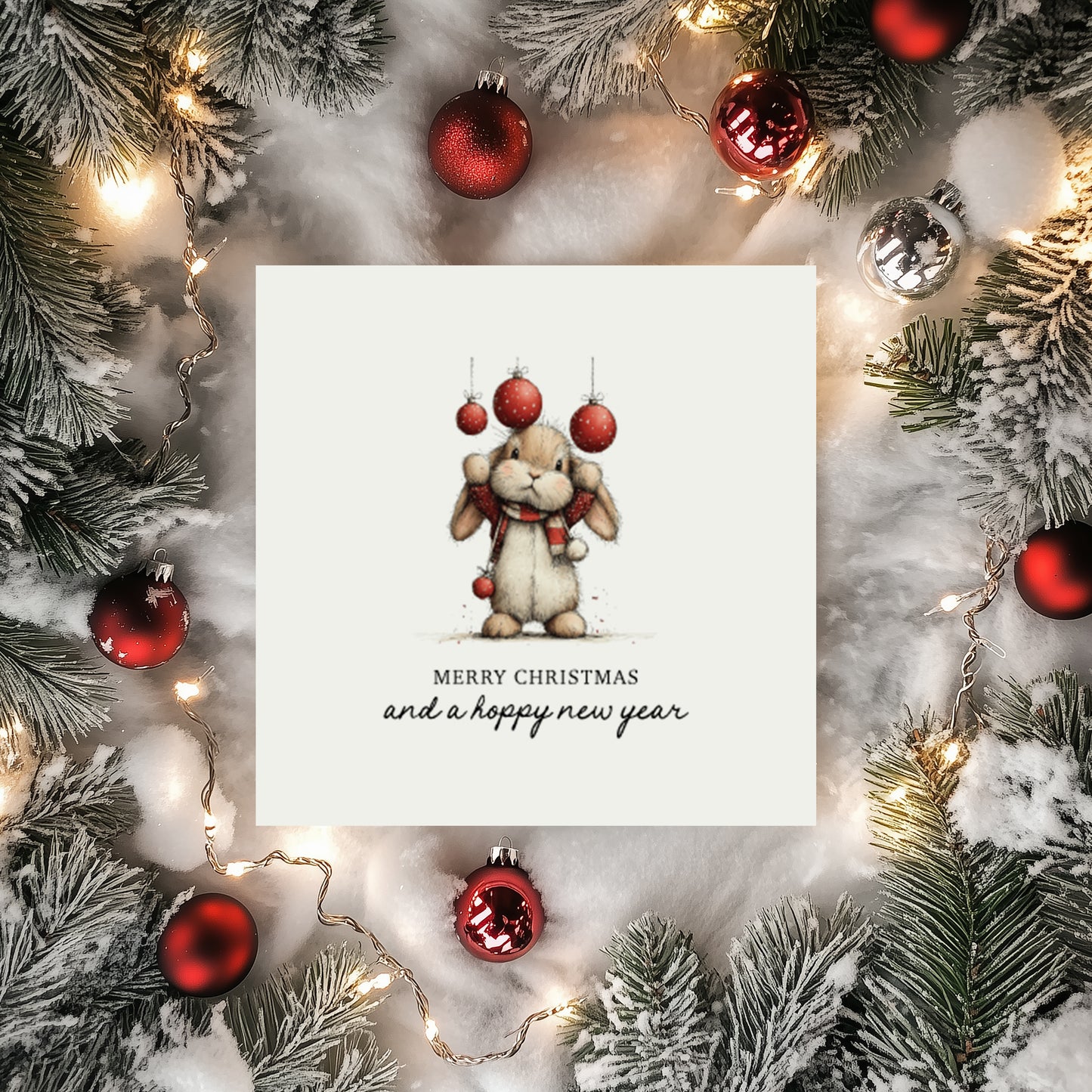 Funny Bunny Christmas Cards: Hoppy New Year Pun, Set of 4