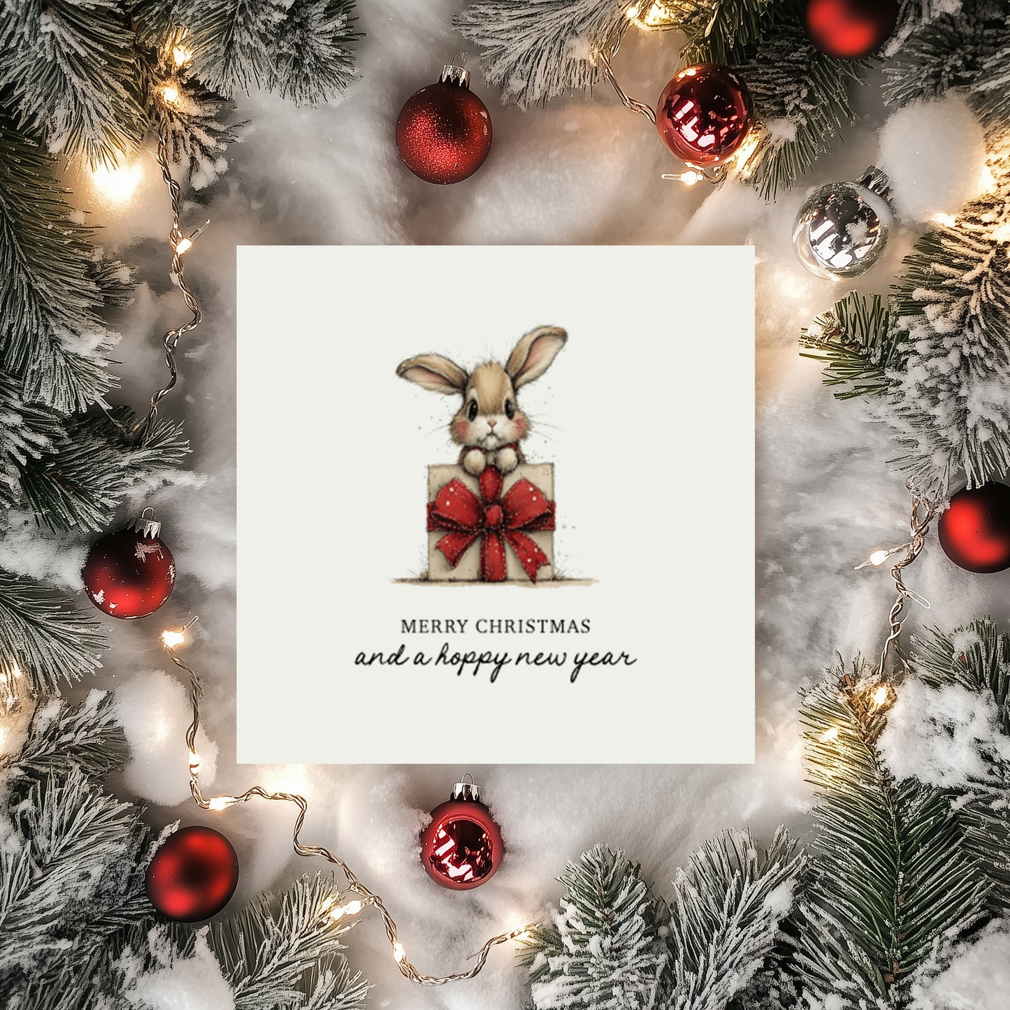 Funny Bunny Christmas Cards: Hoppy New Year Pun, Set of 4