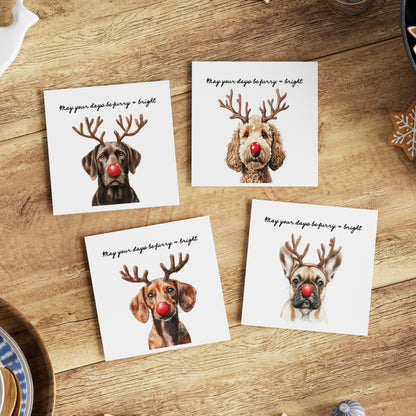Furry & Bright Dog Christmas Cards: Set of 4 Mixed or One Design