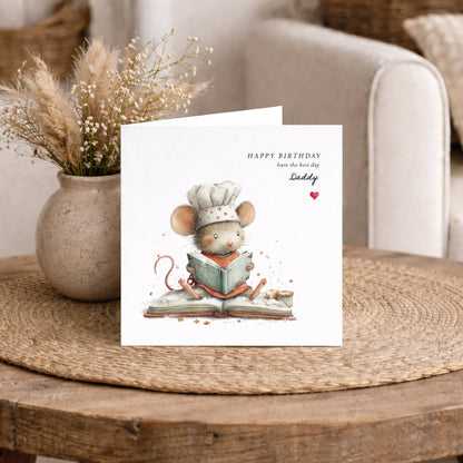 Personalised Chef Birthday Card Cute Baker Mouse Design