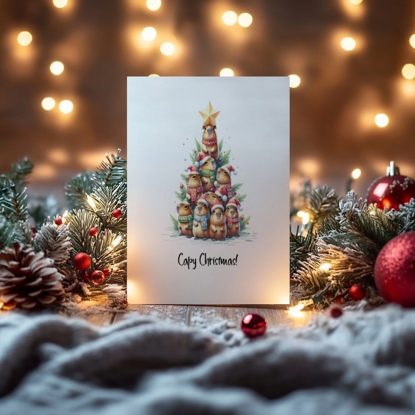 Funny Capybara Christmas Cards: Capy Christmas Pun, Set of 4