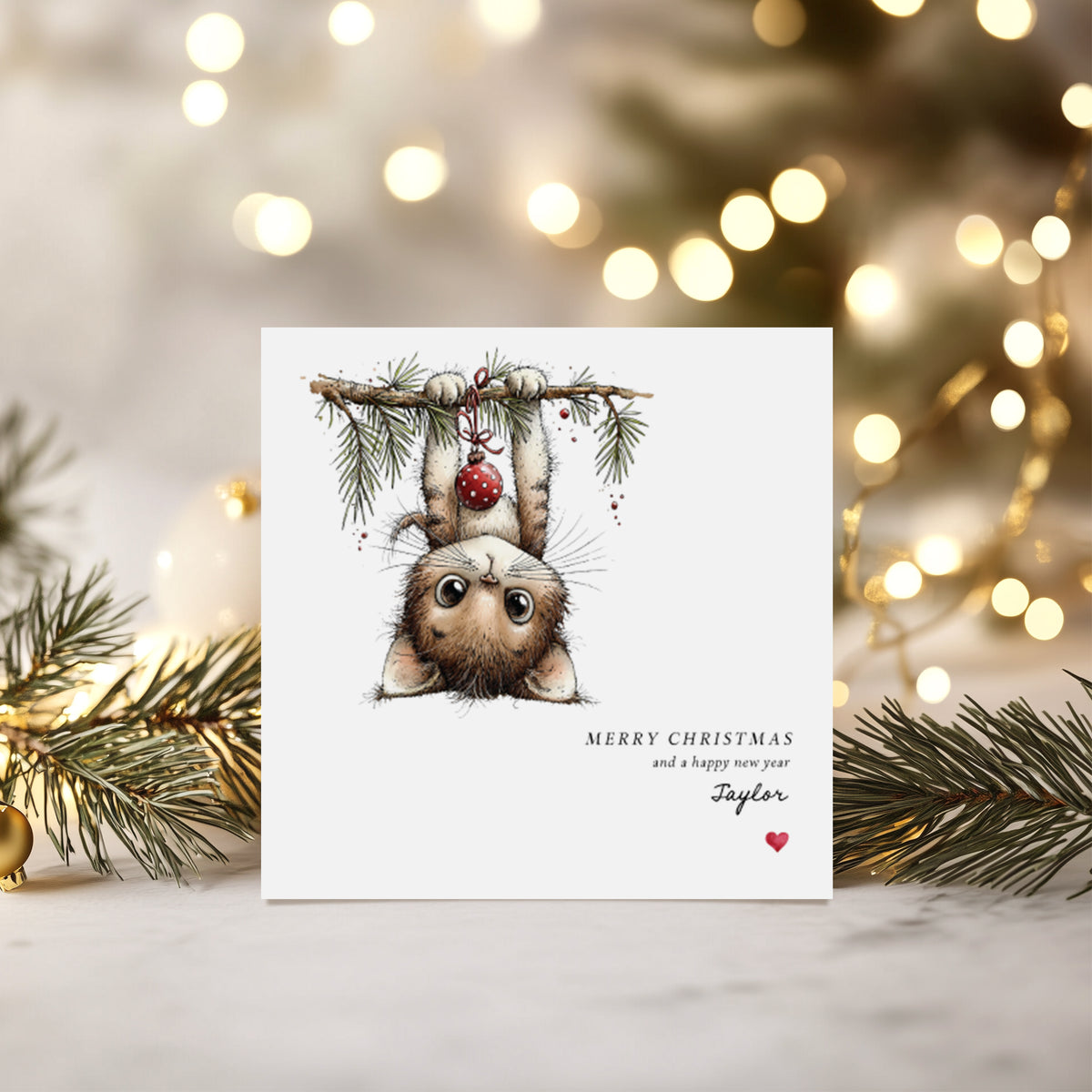 Personalised Christmas Card - Cute Cat Design