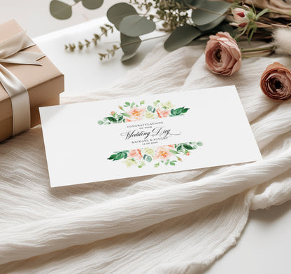Peach Floral Personalised Wedding Money Wallet
