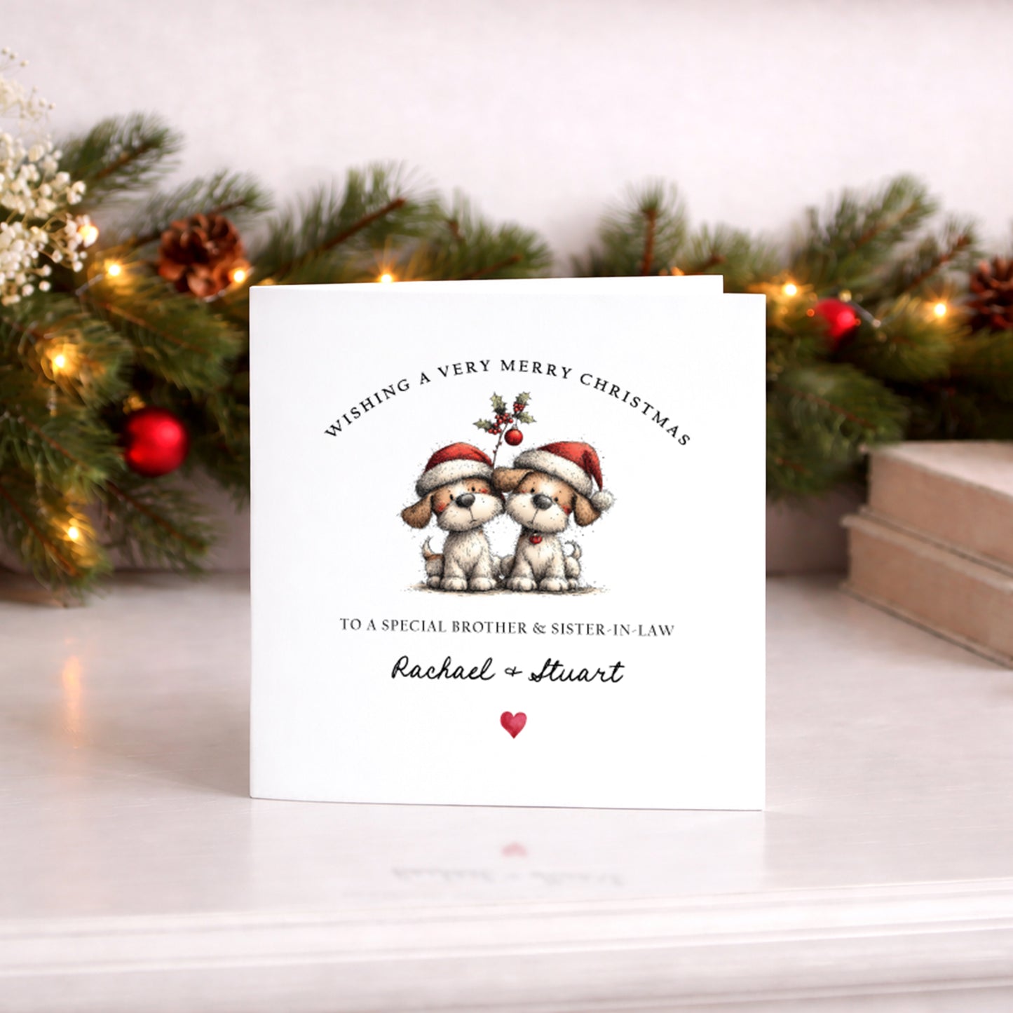 Personalised Couple Christmas Card - Cute Dogs in Santa Hats