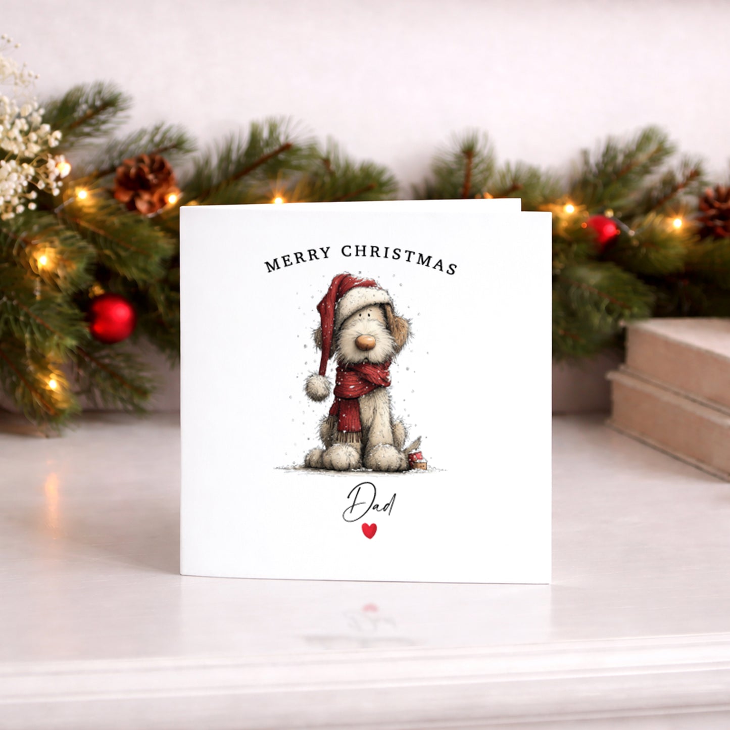Personalised Dad Christmas Card, Cute Dog Design - Custom Relation