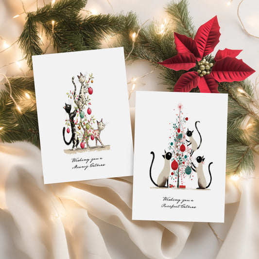 Pack of 4 Funny Cats Christmas Cards: 4 Different Designs