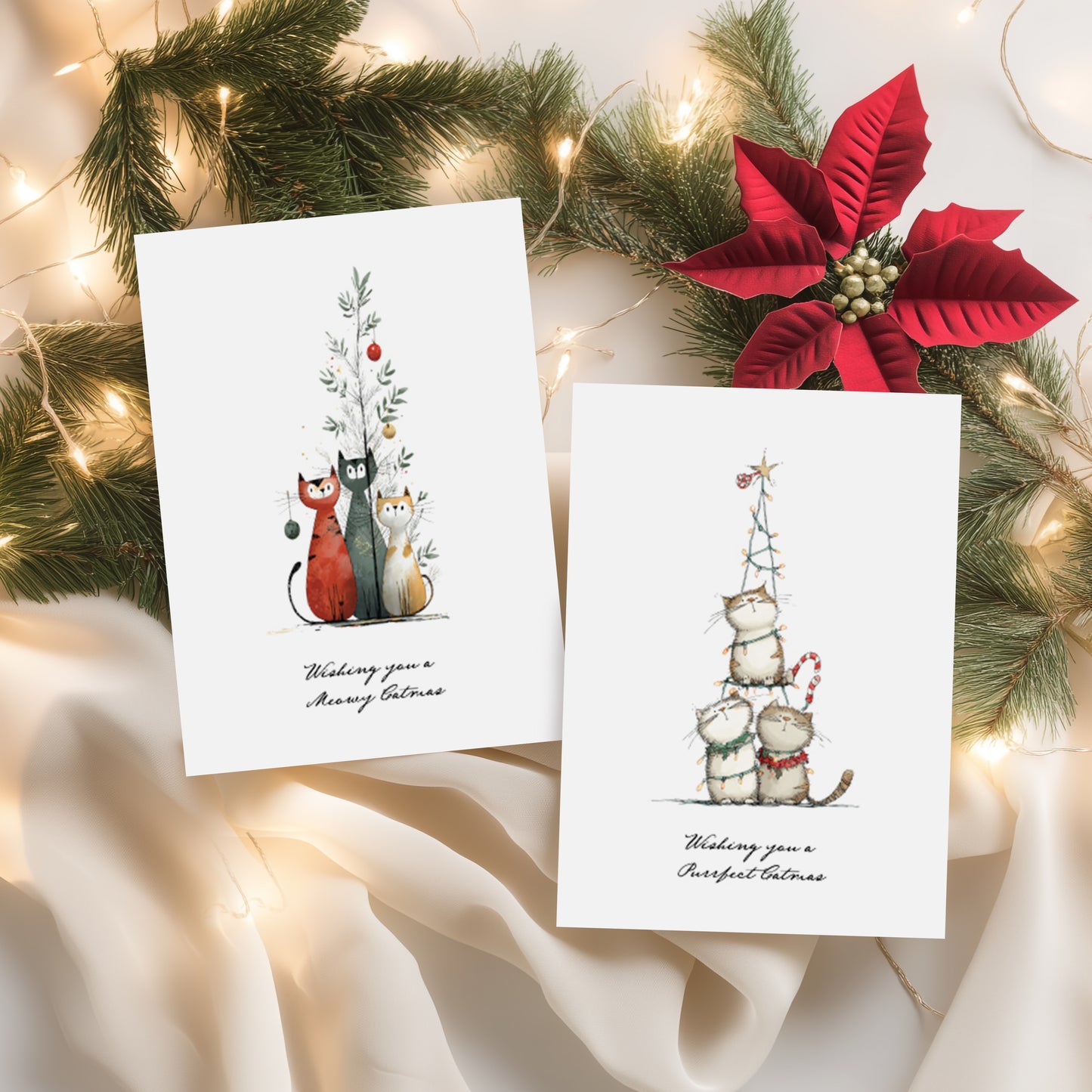 Pack of 4 Funny Cats Christmas Cards: 4 Different Designs