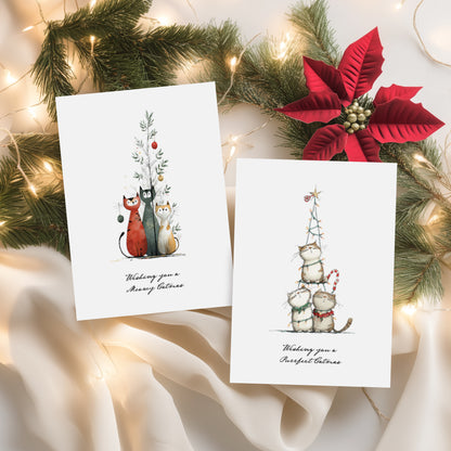 Pack of 4 Funny Cats Christmas Cards: 4 Different Designs