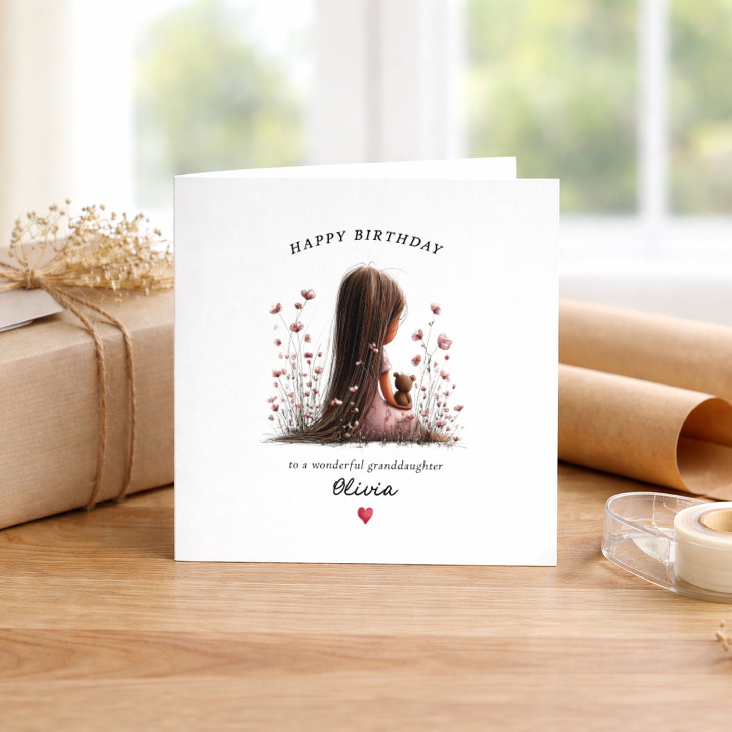 Personalised Girls Birthday Card - Girl & Teddy Bear