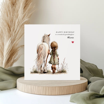 White Horse Birthday Card for Girls - Custom Name, Age & Relation