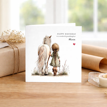White Horse Birthday Card for Girls - Custom Name, Age & Relation