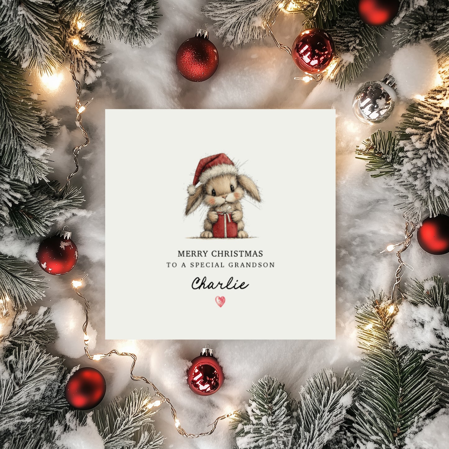 Adorable Bunny Christmas Card for a Special Boy