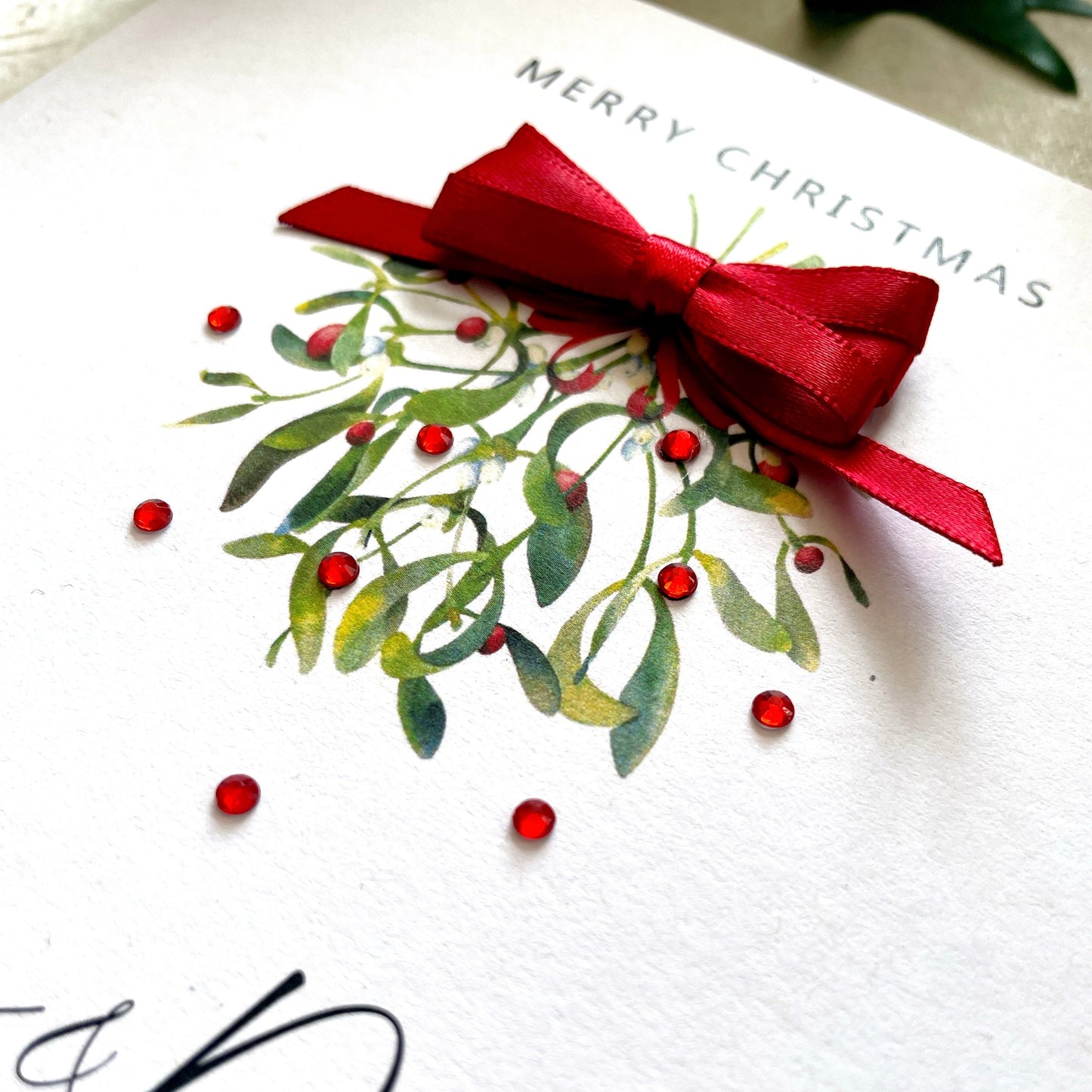Luxury Mum & Dad Christmas Card - Hand Finished Mistletoe Design