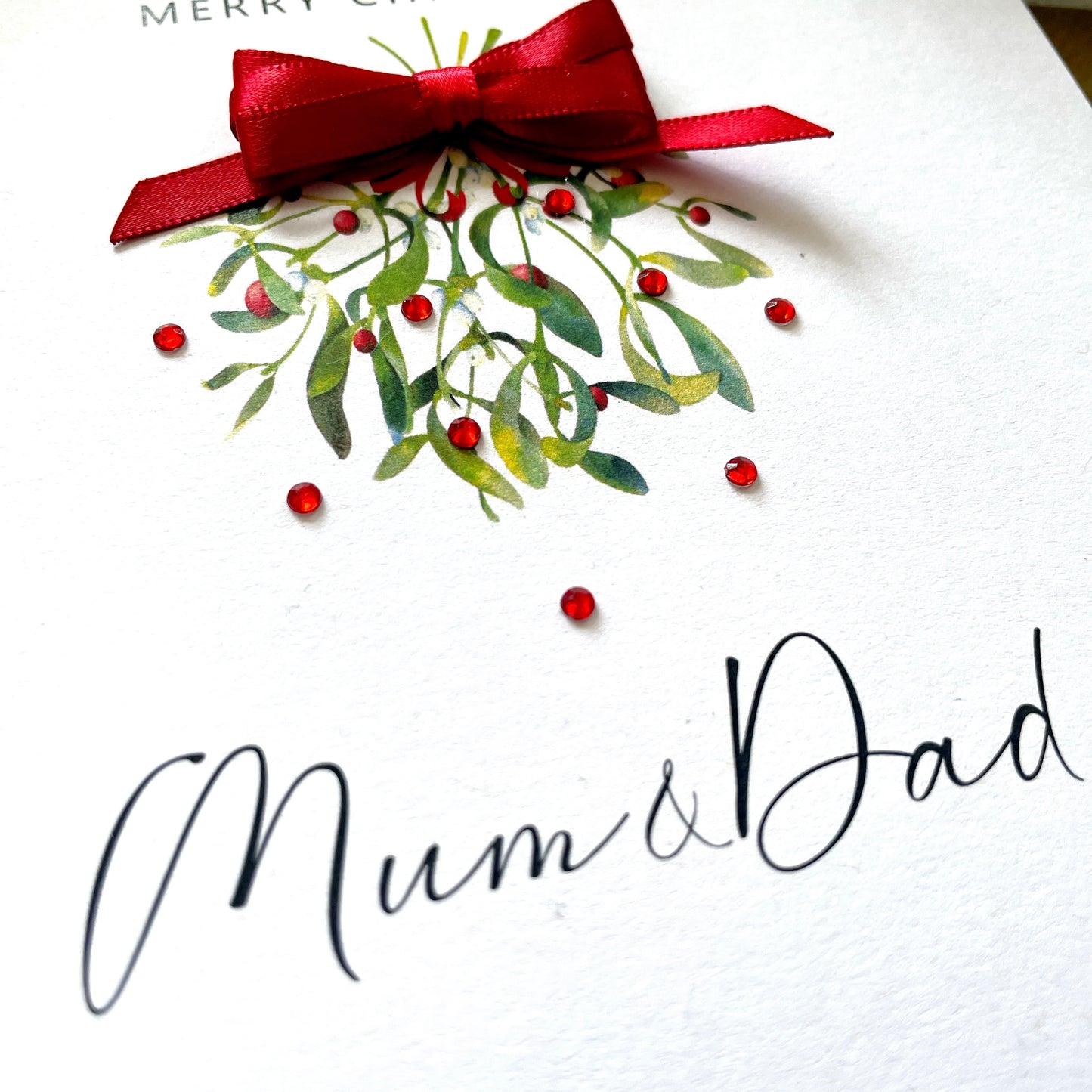 Luxury Mum & Dad Christmas Card - Hand Finished Mistletoe Design
