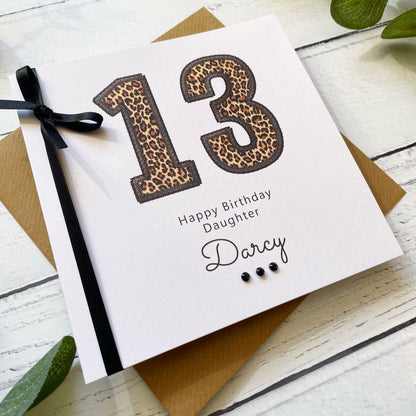 Personalised Leopard Print 13th Birthday Card