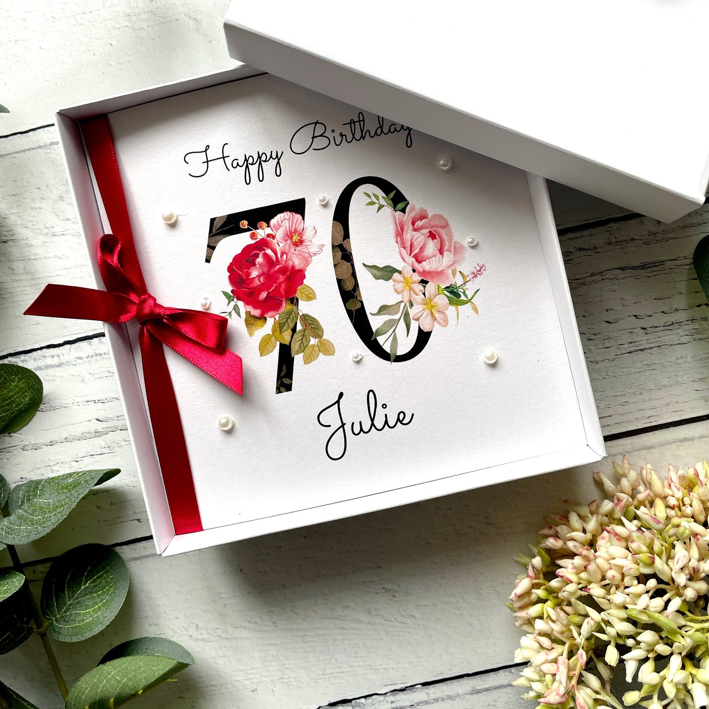 Personalised Floral Number 70th Birthday Card