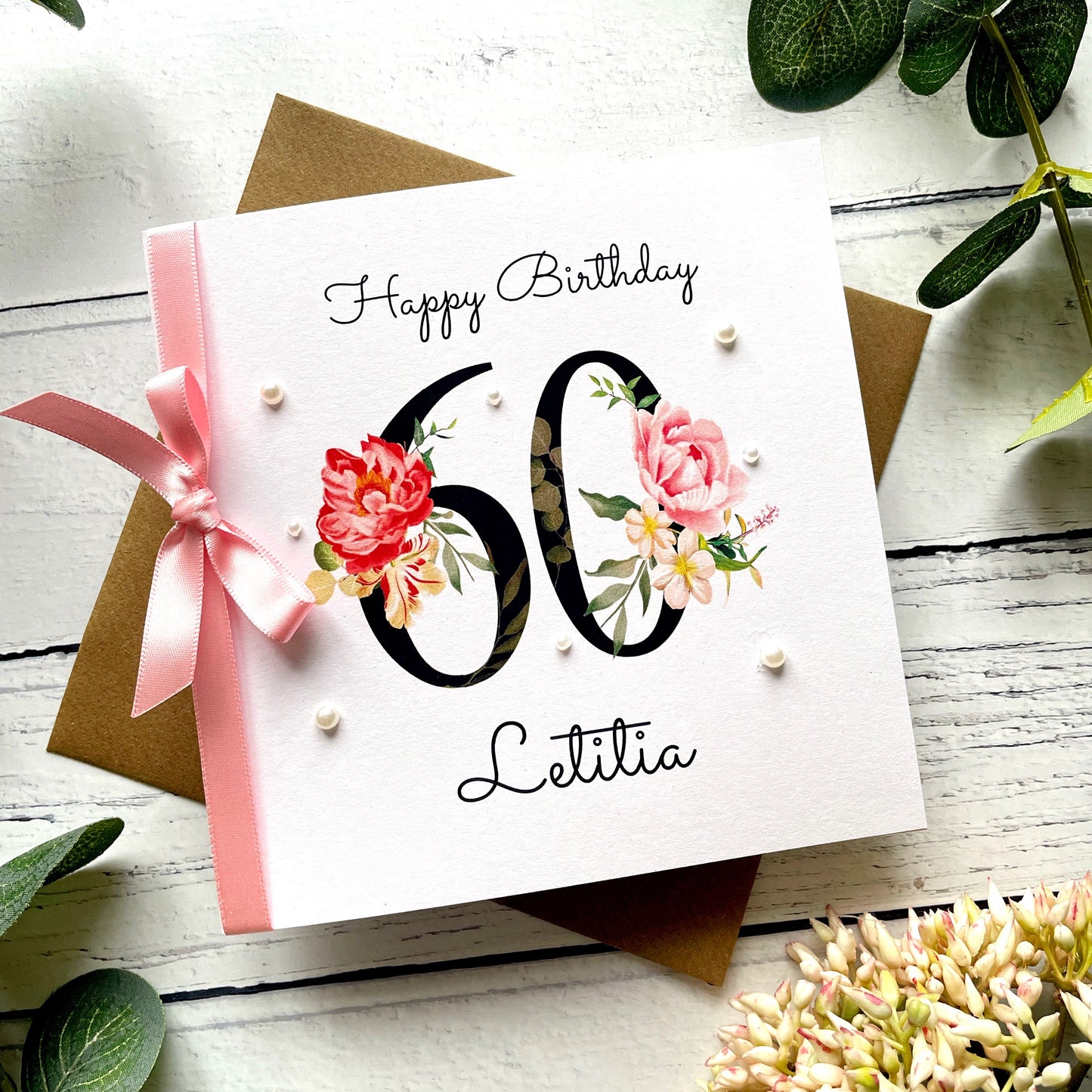 Personalised Floral Number 60th Birthday Card