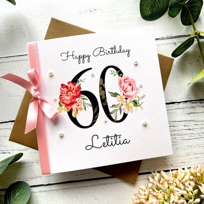 Personalised Floral Number 60th Birthday Card