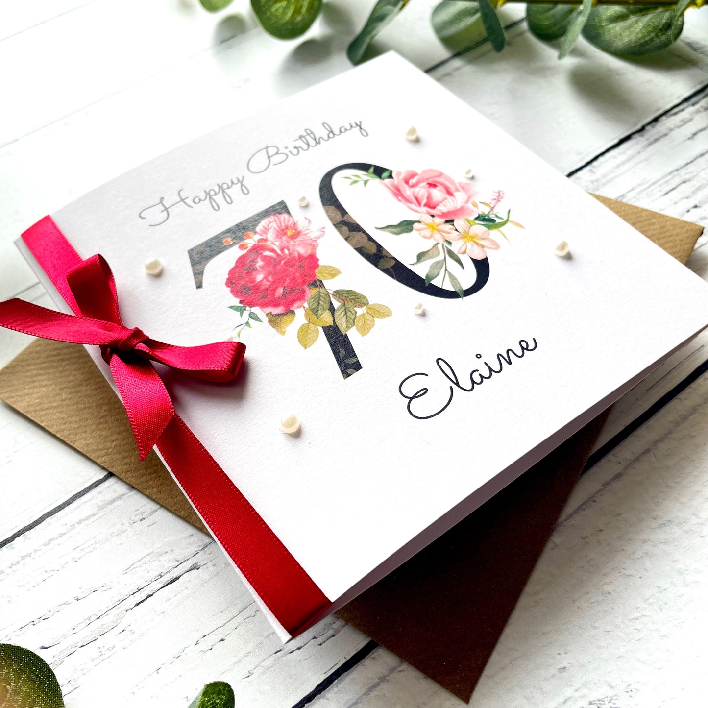 Personalised Floral Number 70th Birthday Card