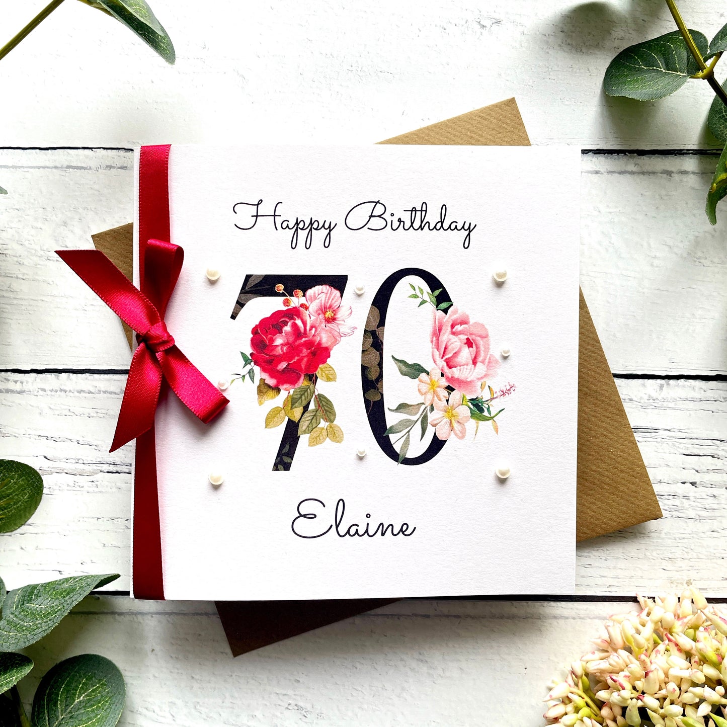 Personalised Floral Number 70th Birthday Card