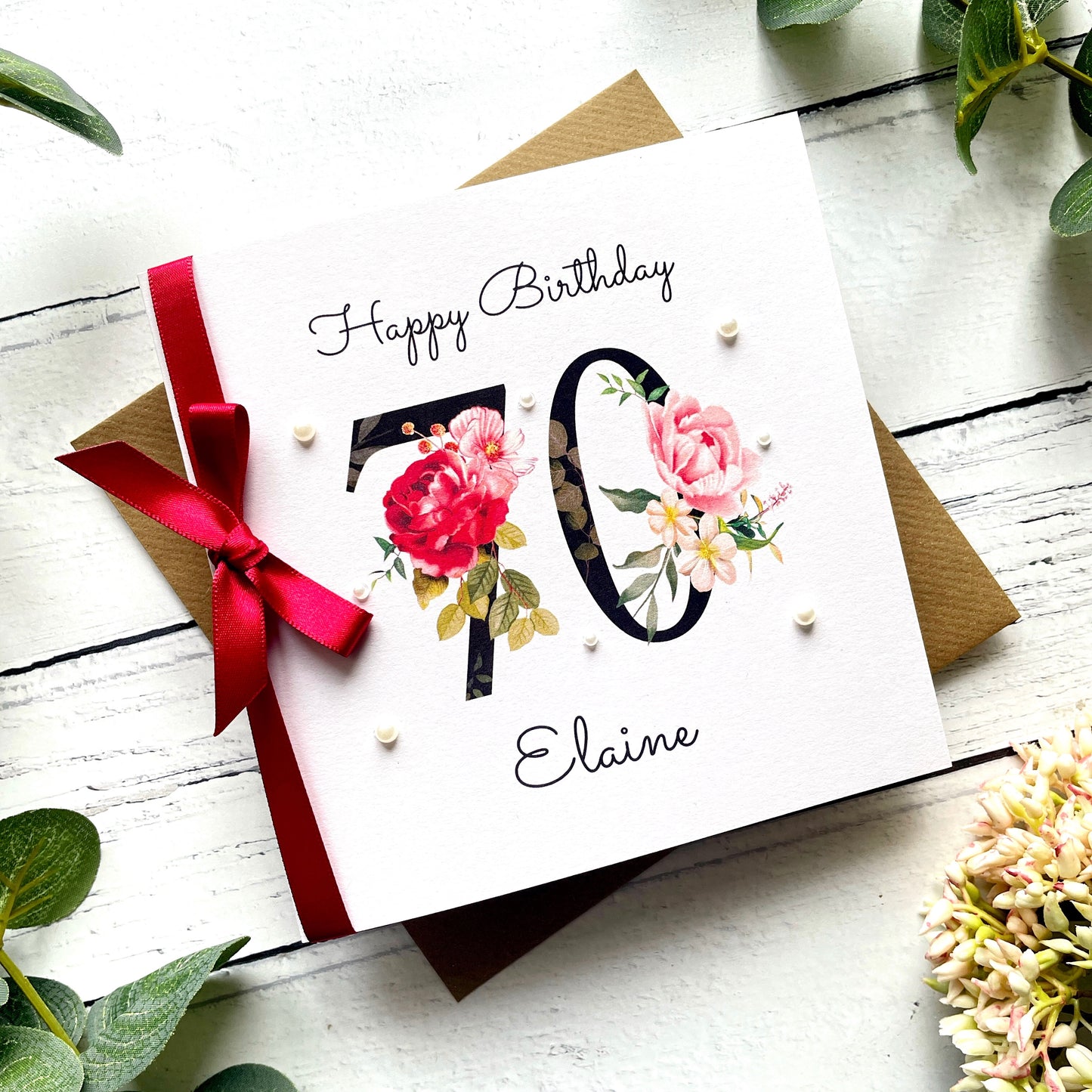 Personalised Floral Number 70th Birthday Card