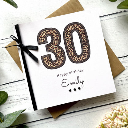 Personalised Leopard Print 30th Birthday Card