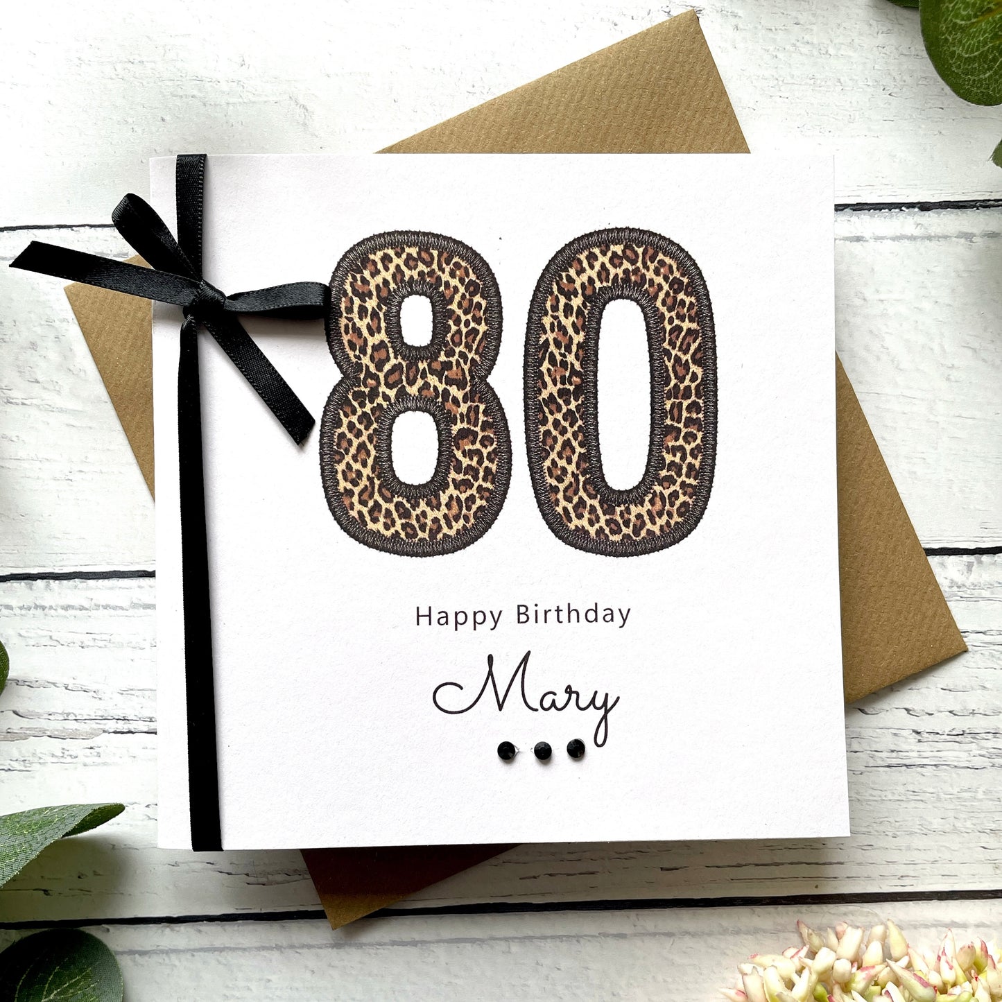 Personalised Leopard Print 80th Birthday Card