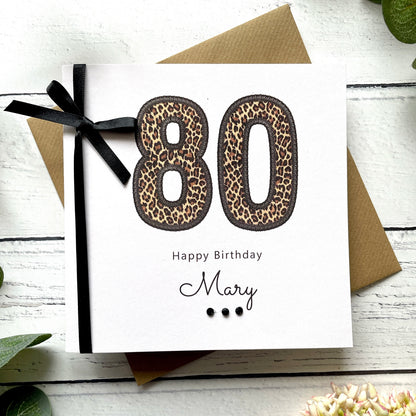 Personalised Leopard Print 80th Birthday Card