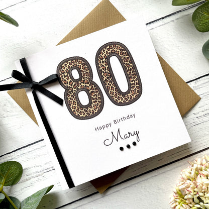 Personalised Leopard Print 80th Birthday Card
