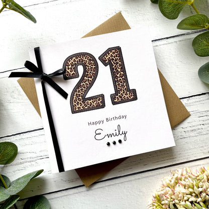 Personalised Leopard Print 21st Birthday Card